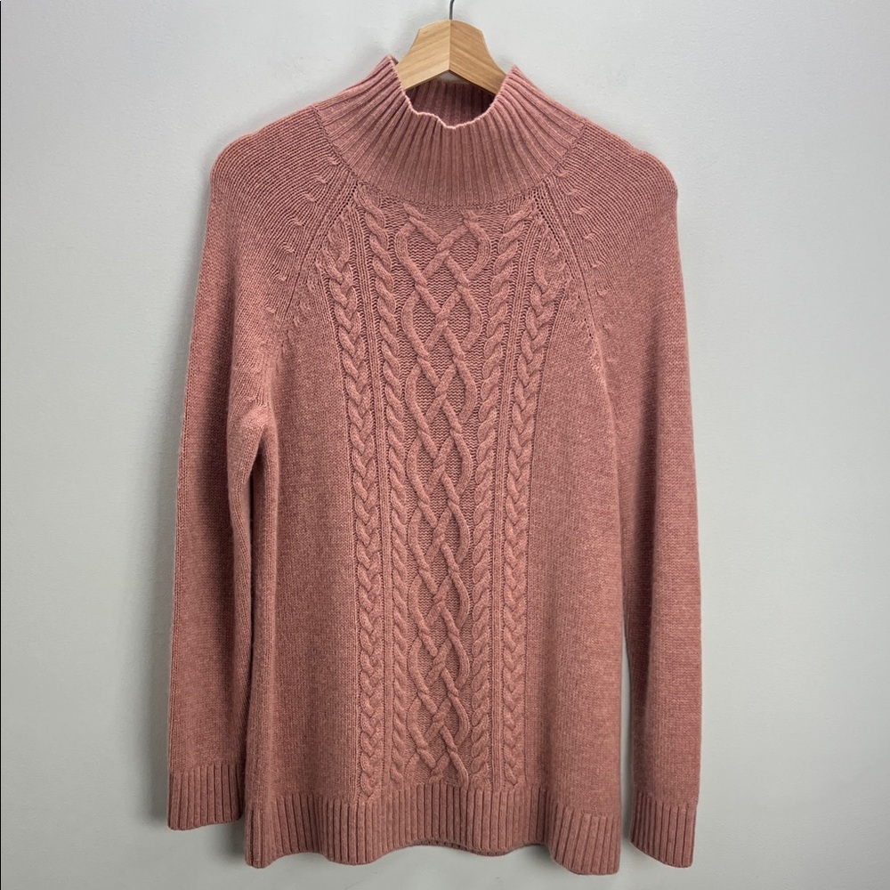 Garnet Hill Cashmere Sweater Pink Cable Knit Mock Neck Small Quiet Luxury Soft